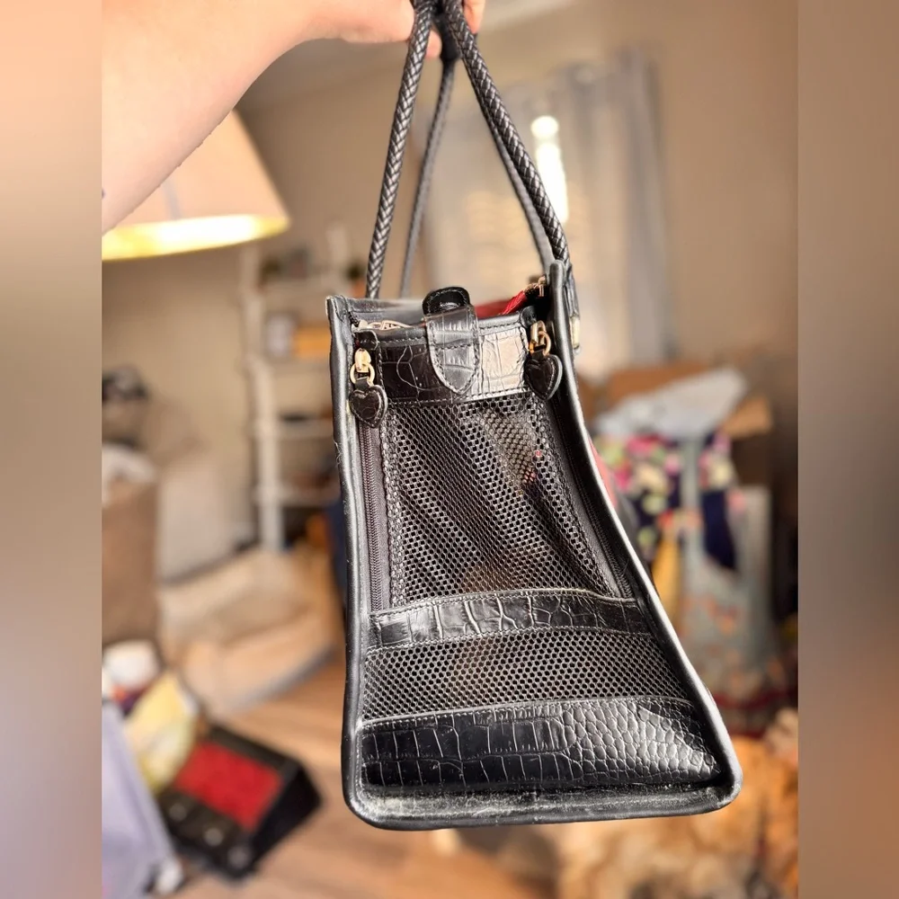 BRIGHTON Black and Red Faux Crocodile Skin Pet Dog Carrier Bag Vintage Luxury